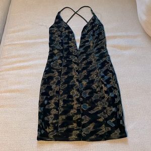 NWT v plunge and back plunge velvet black mini dress